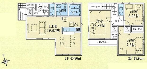 (１号棟)、3LDK、土地面積87.31m2、建物面積91.92m2