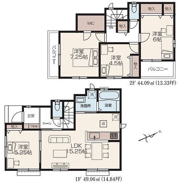 (A号棟)、4LDK、土地面積128.48m2、建物面積93.15m2