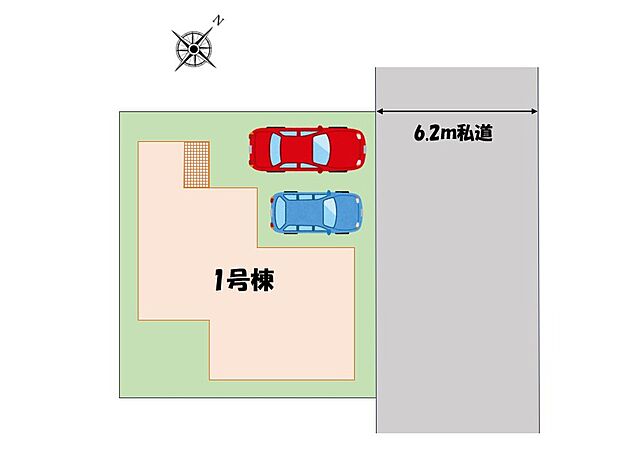 【-】車種により2台並列駐車可能なカースペース。前面道路は幅員6.2ｍと余裕があり、駐車もラクラクです♪