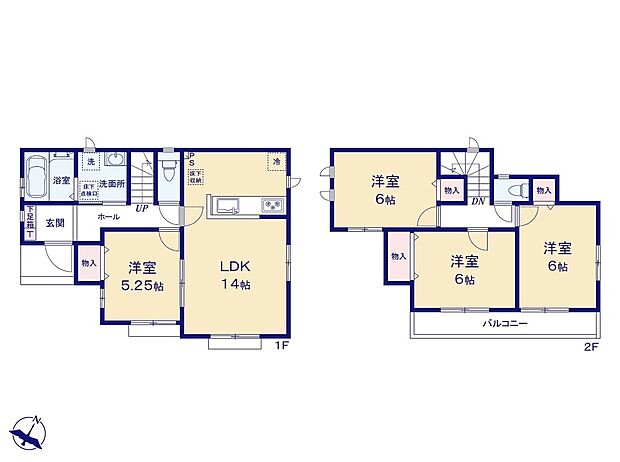 【4LDK】☆2階の全洋室が6帖のゆとりの住まい☆
それぞれ収納もあり、自分好みのお部屋でゆったりとお過ごしいただけます。プライベートな時間も充実しそうです♪