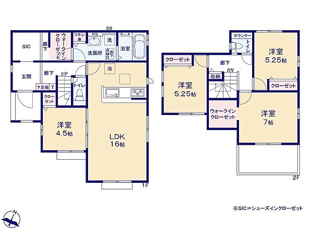 【4LDK】☆WIC×２、SIC、リネン庫付き☆
玄関シューズクロークは１坪サイズ！ウォークインクローゼットを併設しているのでお出かけに必要な衣類やカバンをひとまとめに収納できます！