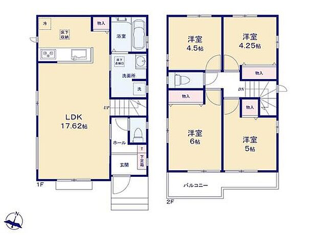 【4LDK】☆収納豊富なお住まい☆
キッチンにはパントリーとしてお使いいただける収納付き！ミネラルウォーターや調味料などの置き場所に最適♪洗面所にはしっかりとしたゆとりを持たせています♪