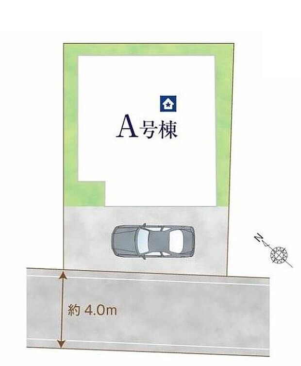 【全体区画図】南西道路に面した立地です。穏やかな光がリビングに差し込みます。第一種低層住居専用地域で周辺は落ち着いた住環境です。