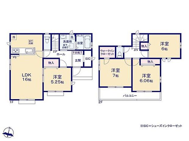 【4LDK】☆収納豊富な間取り☆
主寝室となる７帖洋室には大容量WIC付き！タンス不要でお部屋をすっきりお使いいただけます。玄関にはベビーカーやアウトドア用品の収納に最適なSIC付き♪