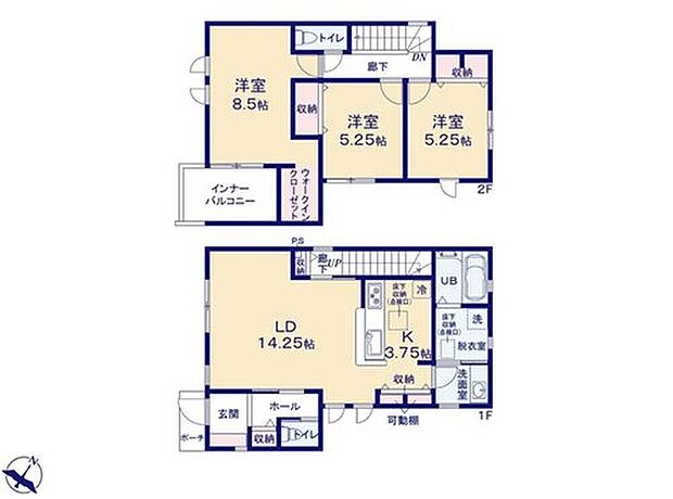 【3LDK】☆全居室南向き☆
建物に開口部を多く設けて陽射しをたっぷりと取り込む工夫をしました！インナーバルコニーやホスクリーンがあり、お天気を気にせずお洗濯ができますね♪