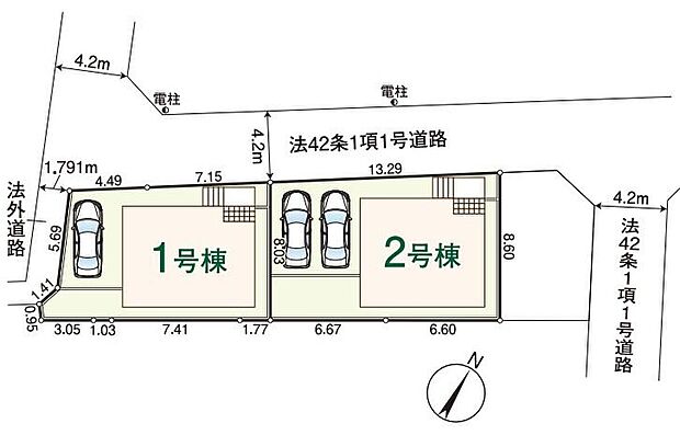 【全体区画図】号棟によりカースペース１～２台分ございます。コストコ、三井アウトレットパークなど、お車でのお出かけも楽しめます♪