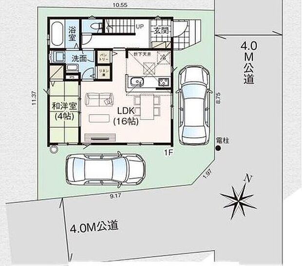 【全体区画図】日当たり良好な南東角地です。敷地面積３３．８坪の整形地♪カースペース２台駐車可です。