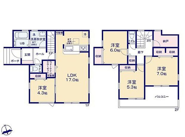 【4LDK+S】☆ファミリークローク付き☆
LDKにWICを設置!ご家族みなさまでお使いいただけます。お出かけに必要なコート類やバッグをひとまとめに収納したり、着替えの頻繁な小さいお子様の衣類を収納したりと便利な収納です!