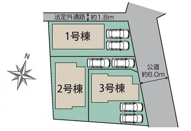【全体区画図】カースペース２台駐車可！ご家族分の自転車を停めたり、来客時にも安心です♪