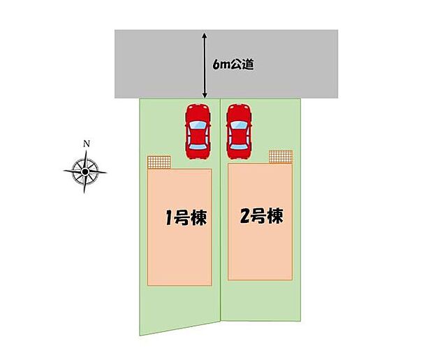 【全体区画図】敷地１３０平米超えのゆとりの住まい。周辺は第一種低層住居専用地域で落ち着いた住宅街です。広めのカースペースにはご家族の自転車も置けそうですね！