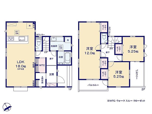 【3LDK】☆ウォークスルークローゼット＆土間収納☆
外出時に必要なアウターやカバン類を一か所にまとめて収納できる便利なウォークスルークローゼット。土間収納はベビーカーや雨具、ゴルフバッグなどの収納に便利です。