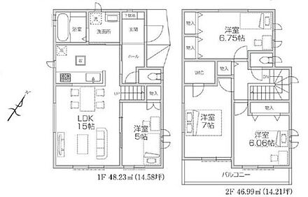 ☆リビング横洋室付き☆
LDKと洋室をつなげると２０帖の大空間に！リビングイン階段仕様で、家族が自然とつながります。水回り集中設計で家事動線も良好！２階居室は全居室６帖超え♪ 