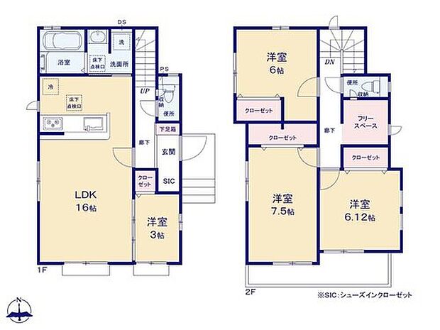 【4LDK】☆フリースペース付き☆
２階には２帖のフリースペースをご用意。ファミリークロークとして、室内干しコーナーとして、趣味のお部屋としてなどライフスタイルに合わせてお使いいただけます♪