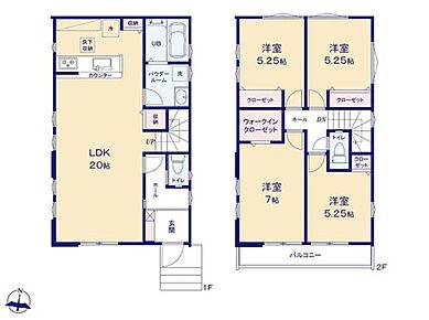 ☆収納豊富なお住まい☆
２階の主寝室となる７帖洋室はWIC完備！大容量なのでタンス不要でお部屋を広々お使いいただけます。LDKは家族ふれあうリビングイン階段仕様です♪ 