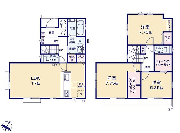 【3LDK】☆ウォークインクローゼット2か所☆
2階居室には2部屋にウォークインクローゼットを設置。タンスを置かずに済むのでお部屋を広々とお使いいただけます。二面採光でどのお部屋でもおくつろぎいただけます。