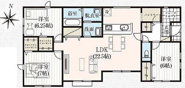 【3LDK】☆LDK22.5帖☆南向きのLDKは大きな窓を配した明るい空間。ご家族みなさまでゆったりとおくつろぎいただけます。洗面所と脱衣室を分けていますので、朝の慌ただしい時間帯の混雑を避けられますね!