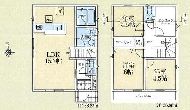 【3LDK+S】☆テレワークルーム付き☆
小窓付きのテレワークルーム。換気もしやすく、リモートワーク用、お子様の勉強コーナーなどにおすすめです。ファミリークロークとしてお使いいただくのも◎