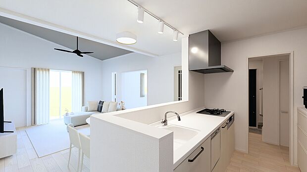 【【15号棟内観完成イメージ】】玄関からキッチンまで直線移動可能のため、お買い物から帰ってきたときも収納しやすいです。