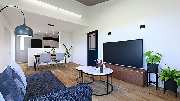 【【12号棟内観完成イメージ】】見通しのいい直線型の１８帖のＬＤＫは、毎日の暮らしに広さと心地よさを感じさせてくれます