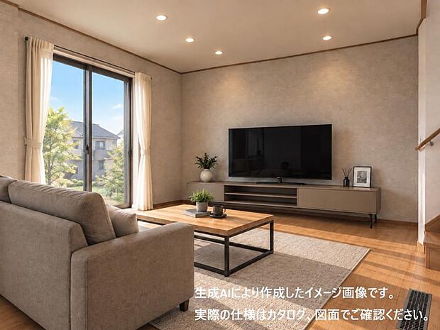 【A号地】落ち着いたアースカラーでまとめた上質な住空間。休日はソファでくつろぎながら、ゆったりとした時間を満喫。