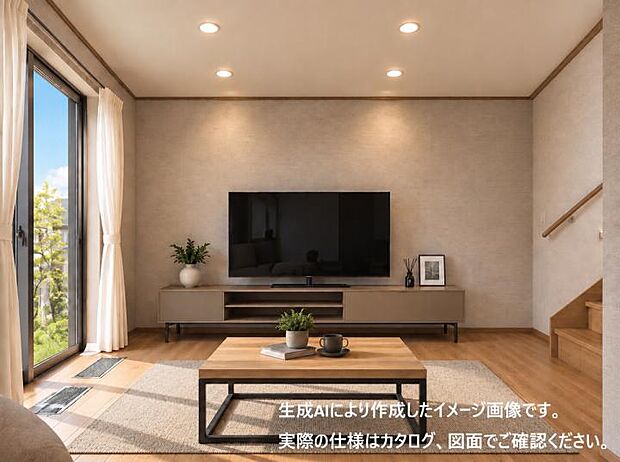 【【A号地】】やさしい陽光が差し込む開放的なリビング。上品なインテリアに包まれながら、家族との団らんを心地よく演出します。