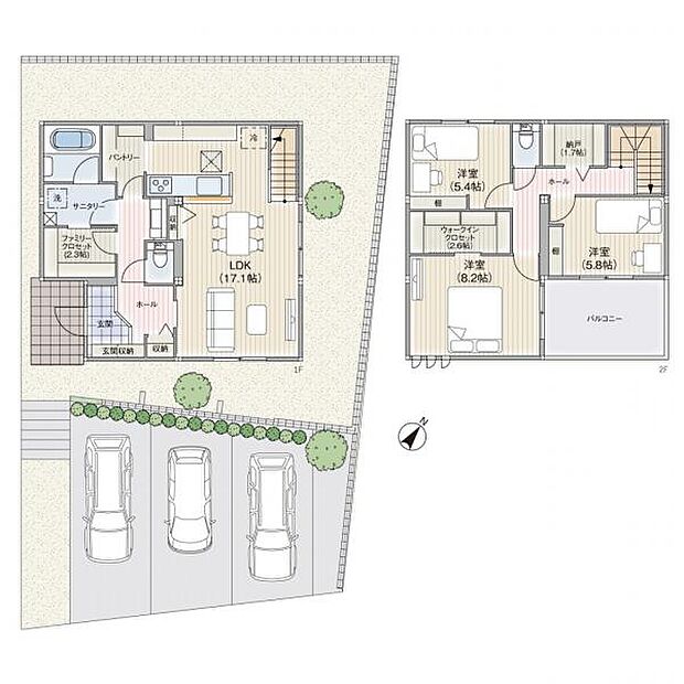 【参考】D号地モデルプラン3860万円［税込］※その他附帯工事（屋外給排水電気引込、地盤補強、外構など）850万円［税込］が必要となります。 ※家具・エアコン・車は費用に含みません。