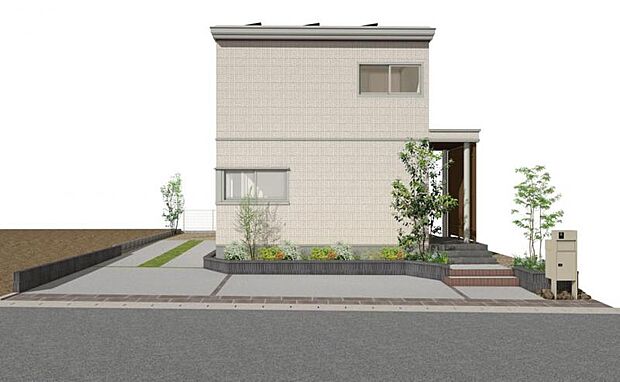 D棟完成イメージ※完成予想図（CG）です。形状・色彩・植栽等は実際とは異なる場合があります。建物の色調や質感、外構の植栽等、実際とは異なる場合がありますのでご了承のほど、宜しくお願いいたします。