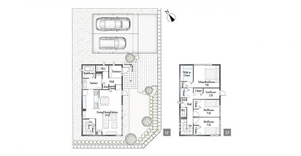 【3ＬＤＫ】B棟間取図／記載の自動車は価格に含まれません。