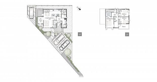【3ＬＤＫ】C棟間取図／記載の自動車は価格に含まれません。家具は現状と異なります。