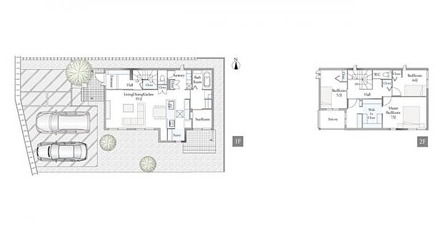 【3ＬＤＫ】B棟間取図／記載の自動車・家具は価格に含まれません。