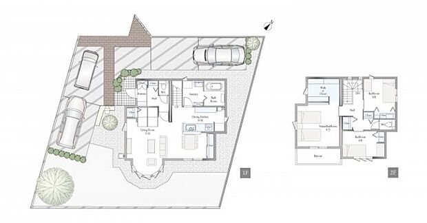 【3ＬＤＫ】A棟間取図／記載の自動車は価格に含まれません