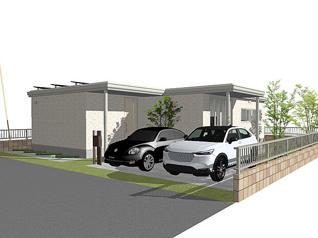 【3号地プラン例外観イメージ図】建物価格4100万円、建物面積91.62m2 / 建物価格は本プランでの参考価格となります。
※外観図に表示のある自動車、植栽等は価格に含まれません。