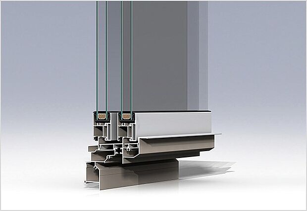 【アルミ樹脂複合サッシ】暖房の熱を逃がしにくい断熱性の高い窓。
※開口の種類により一部複層ガラスアルミサッシの仕様となる場合があります。