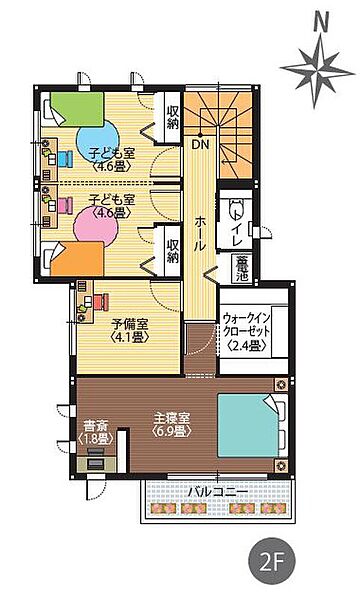 主寝室にはゆったりWICを設計し、お子様のお部屋は3部屋ご用意しております！どのお部屋も家具配置しやすいように設計しております！