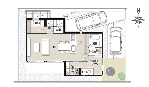 【3LDK+ウォークインクローゼット】延床:107.54m2(32.53坪) 、1F:53.77m2(16.26坪) 、2F:53.77m2(16.26坪)