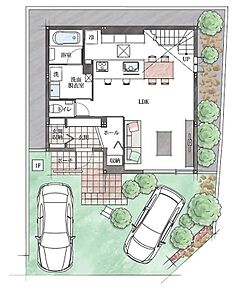広々なLDKに加え、対面式キッチンで家族との会話も弾みそうですね！駐車場も２台あり急な来客や、家族分の自転車も駐輪できます♪ 