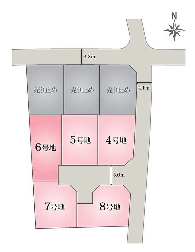【全体区画図】落ち着いた位置にたたずむ6号地！プライバシーにも配慮された設計で、家族が安心してのびのび暮らせます♪