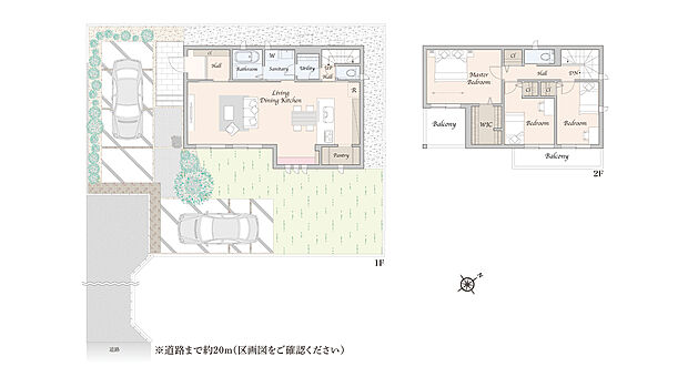 No.3/3LDK+WIC
1F:59.42m2(約17.97坪)
2F:49.24m2(約14.89坪)※バルコニー部分0.59m2含む