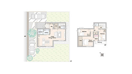 ※外構・植栽は実際と異なる場合があります。自動車、自転車は販売価格に含まれません。間取りに記載された家具類は一部を除き販売価格に含まれません。
 