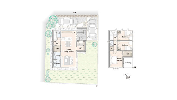 【3LDK+ウォークインクローゼット】※外構・植栽は実際と異なる場合があります。自動車、自転車は販売価格に含まれません。間取りに記載された家具類は一部を除き販売価格に含まれません。