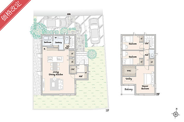 【3LDK+WIC】主な設備：太陽光発電システム 6.36kW、蓄電池 9.9kWh
※掲載の間取り・外構・植栽等は図面を基に書き起こしたもので、実際と異なる場合があります。※間取りに記載された家具類、自動車等は、一部を除き販売価格には含まれません。