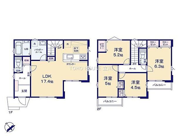 5499万円、4LDK、土地面積118.83m2、建物面積94.4m2 
間取り図で、お部屋の配置や動線をイメージしていただけます。お部屋の広さやレイアウトを参考に生活のシーンを思い描いてみてください