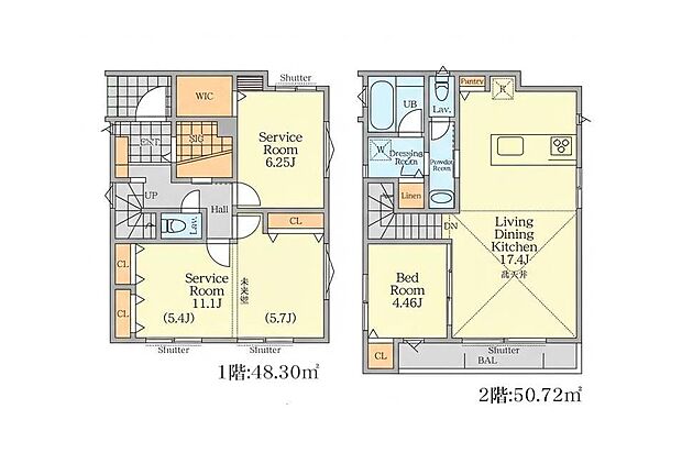 【1LDK+2S】1号棟間取図