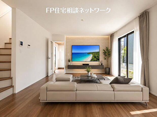 【リビング】家族と過ごす時間を大切にしたい方にぴったりのゆとりある住空間です♪(本画像はCGで作成しており、実際に現地に家具はおかれておりません。また価格に家具は含まれておりません。)