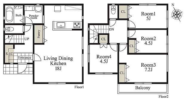 【区画図+建物プラン例】『No.3 建物プラン例』建物面積:95m2、建物価格:1870万円