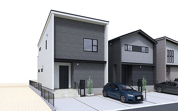 シンプルモダンで洗練された佇まいが魅力の外観。モノトーンを基調とした直線的なフォルムが、飽きのこないシックな印象を与え、どんな街並みにも調和しながら個性を放ちます。