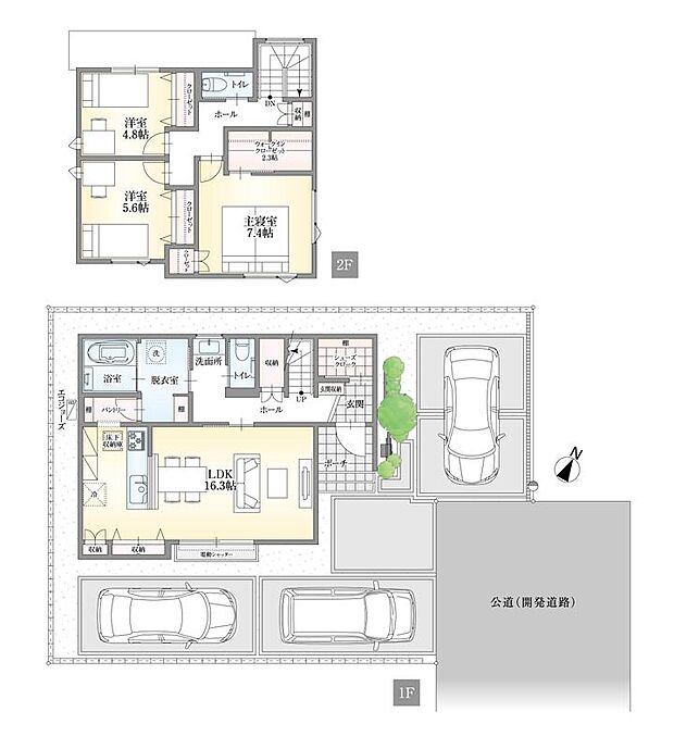 【3LDK】キッチン横にはパントリー、脱衣所にはリネン棚、玄関にはシューズインクロークを完備。収納スペースが豊富なので、家事がスムーズになり、家の中をすっきりと保てます。