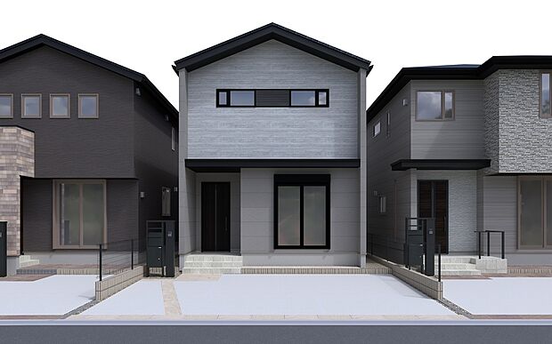 【No.2｜青空に映えるスタイリッシュモダン】ライトグレーを基調とした、明るく洗練されたシンプルモダンなデザイン。無駄を削ぎ落としたスタイリッシュなフォルムは、飽きがこず、長く愛せる住まいです。都市の景観に美しく調和します。