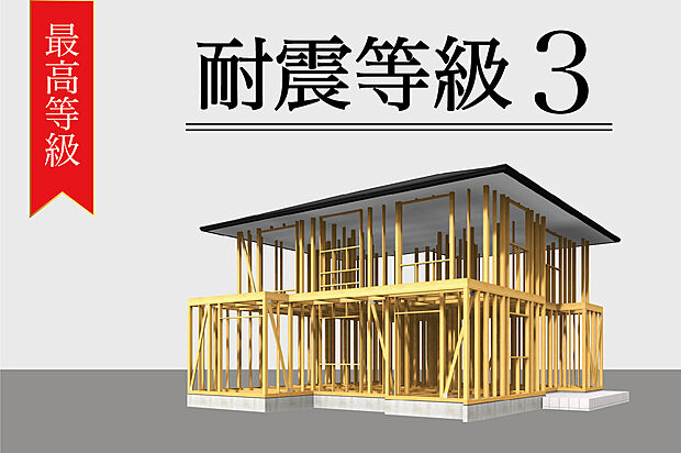 【耐震等級 最高等級3】サーラの建売住宅は「耐震等級３」を取得。警察署や消防署など防災拠点と同等レベルの国が認める最高等級。「震度6～7の地震で倒壊しない」(耐震等級1)のさらに1.5倍の耐震性能です。