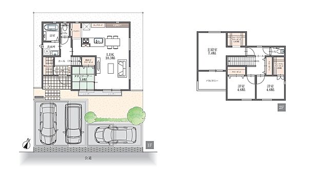 【【参考プランA】エコタウン西知多 】●土地面積/161.99m2(49.00坪)●建物面積/106.50m2(32.21坪)●1階床面積/58.50m2(17.05坪)●2階床面積/48.00m2(14.52坪)